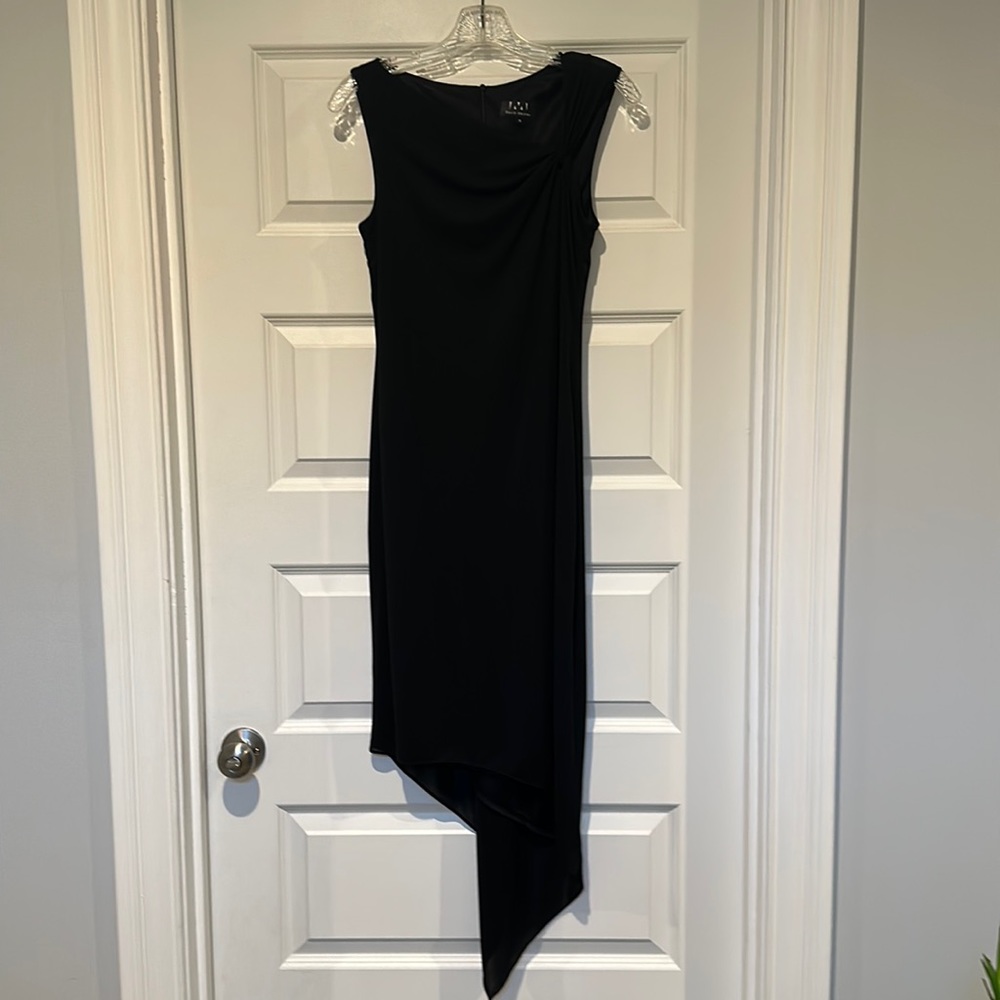 David Meister size 6 LBD asymmetrical neck line & skirt black midi party formal